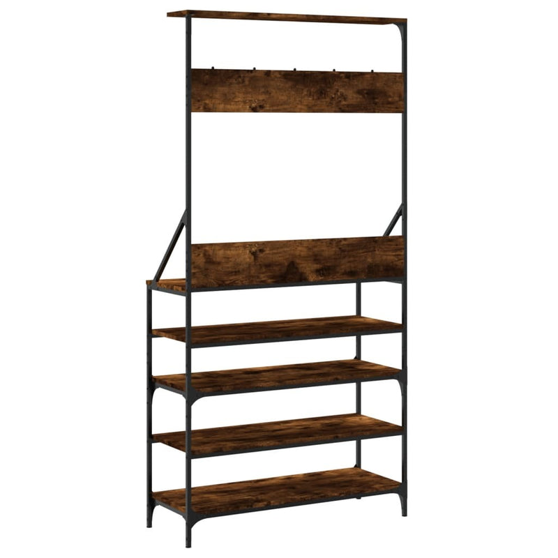 Clothes Rack with Shoe Storage Smoked Oak 90x34x184 cm