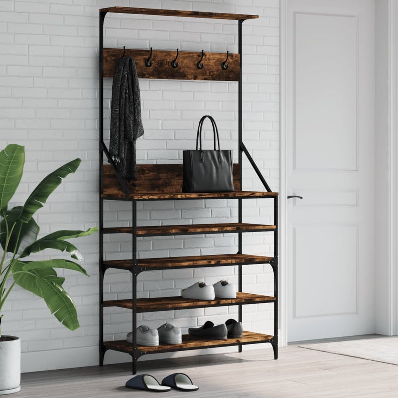 Clothes Rack with Shoe Storage Smoked Oak 90x34x184 cm