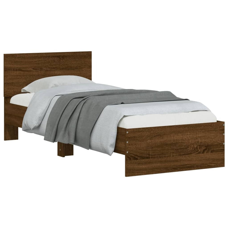 Bed Frame without Mattress with Headboard Brown Oak 90x200 cm