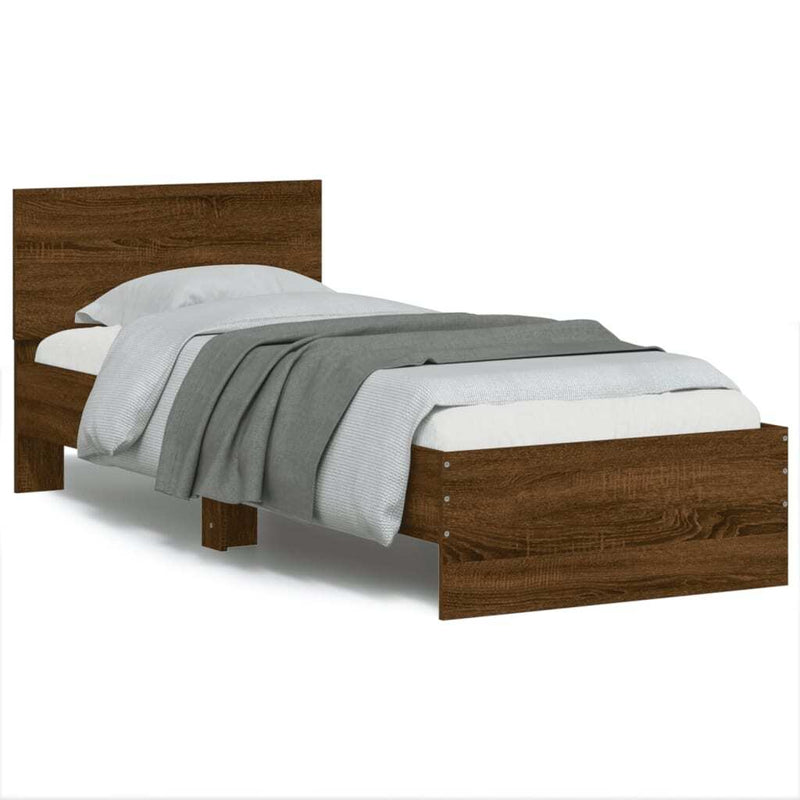 Bed Frame without Mattress with Headboard Brown Oak 90x200 cm