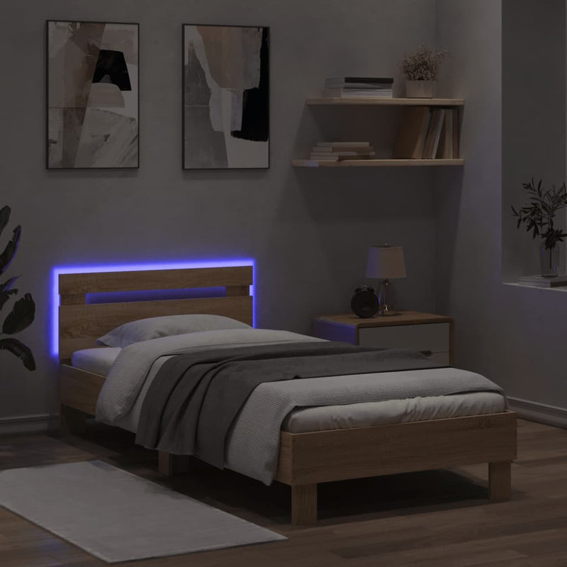 Bed Frame without Mattress with LED Lights Sonoma Oak 90x200 cm