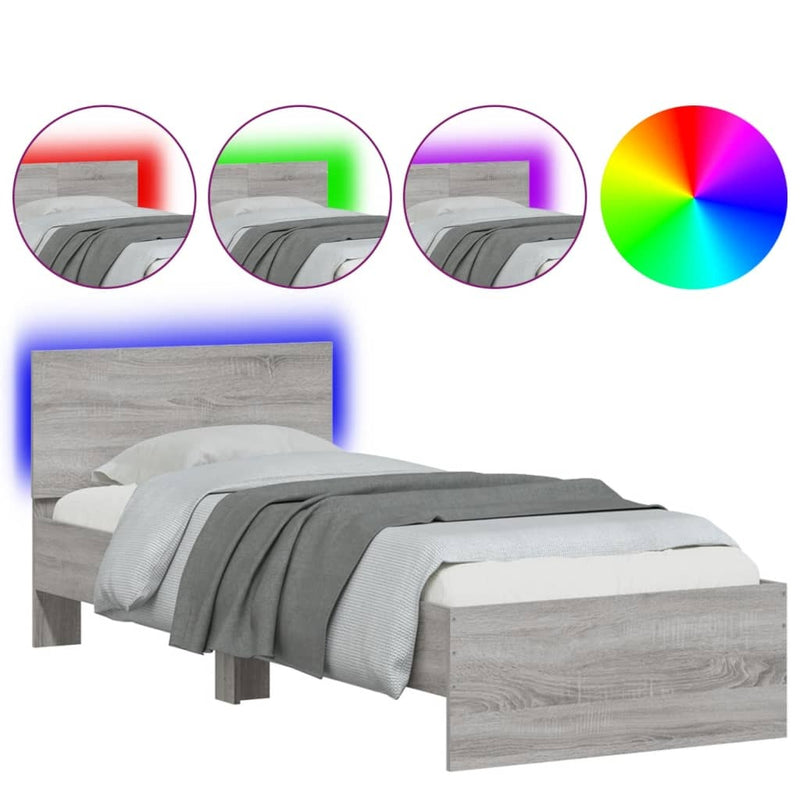 Bed Frame without Mattress with LED Lights Grey Sonoma 90x200 cm