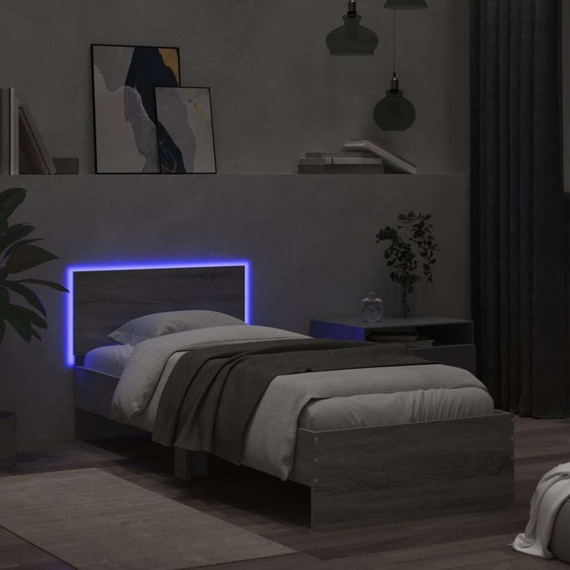 Bed Frame without Mattress with LED Lights Grey Sonoma 90x200 cm