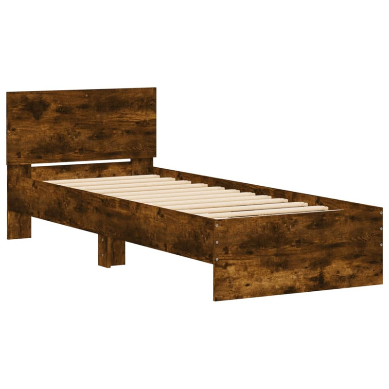 Bed Frame without Mattress with LED Lights Smoked Oak 90x190 cm Single