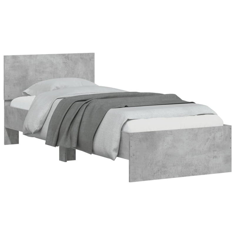 Bed Frame without Mattress with LED Lights Concrete Grey 75x190 cm Small Single