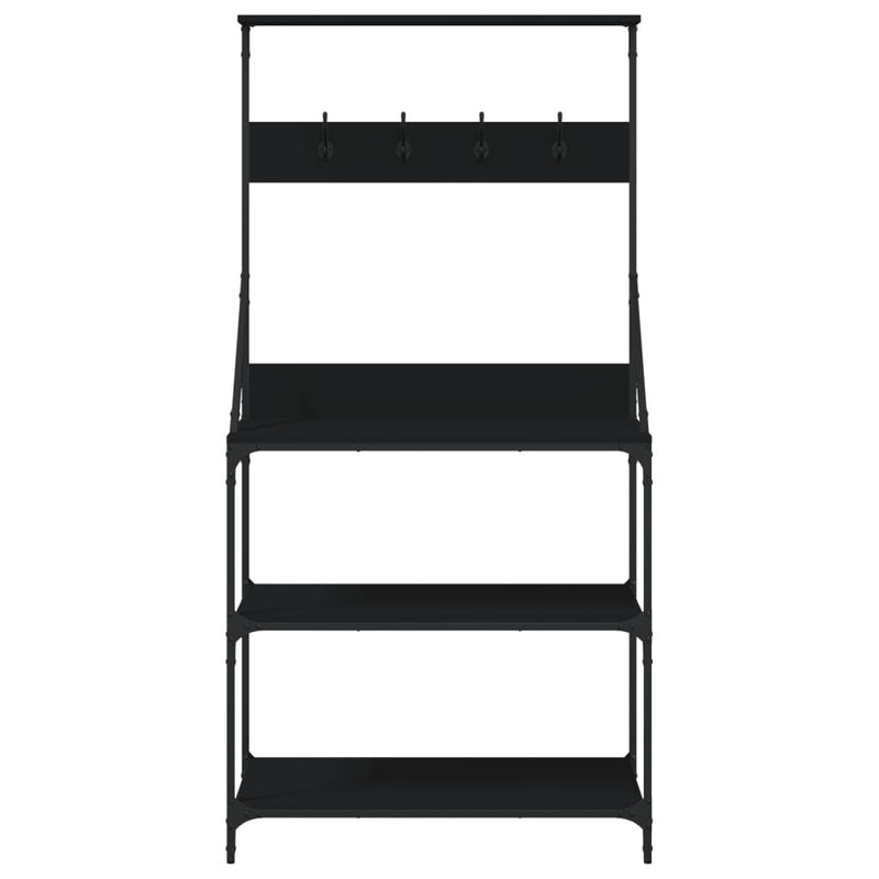 Baker's Rack with Hooks 4-Tier Black Engineered Wood