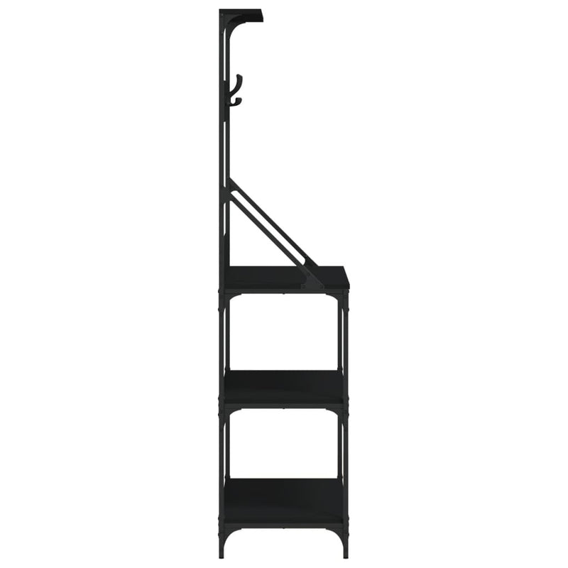 Baker's Rack with Hooks 4-Tier Black Engineered Wood