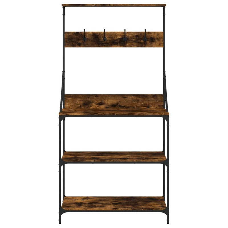 Baker's Rack with Hooks 4-Tier Smoked Oak Engineered Wood