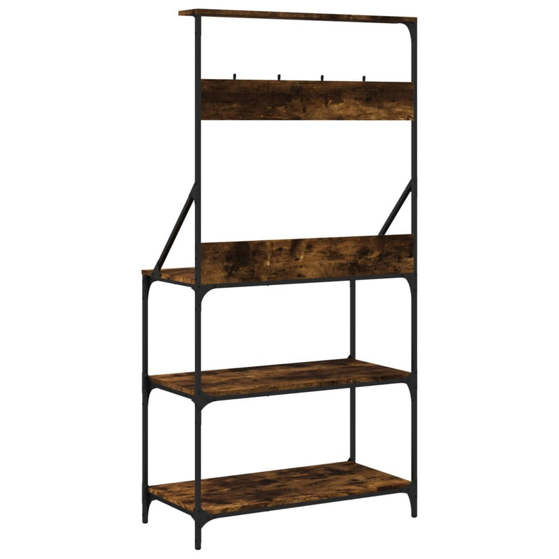 Baker's Rack with Hooks 4-Tier Smoked Oak Engineered Wood