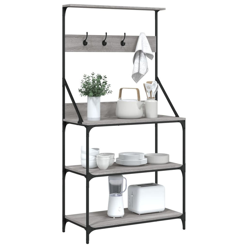 Baker's Rack with Hooks 4-Tier Grey Sonoma Engineered Wood