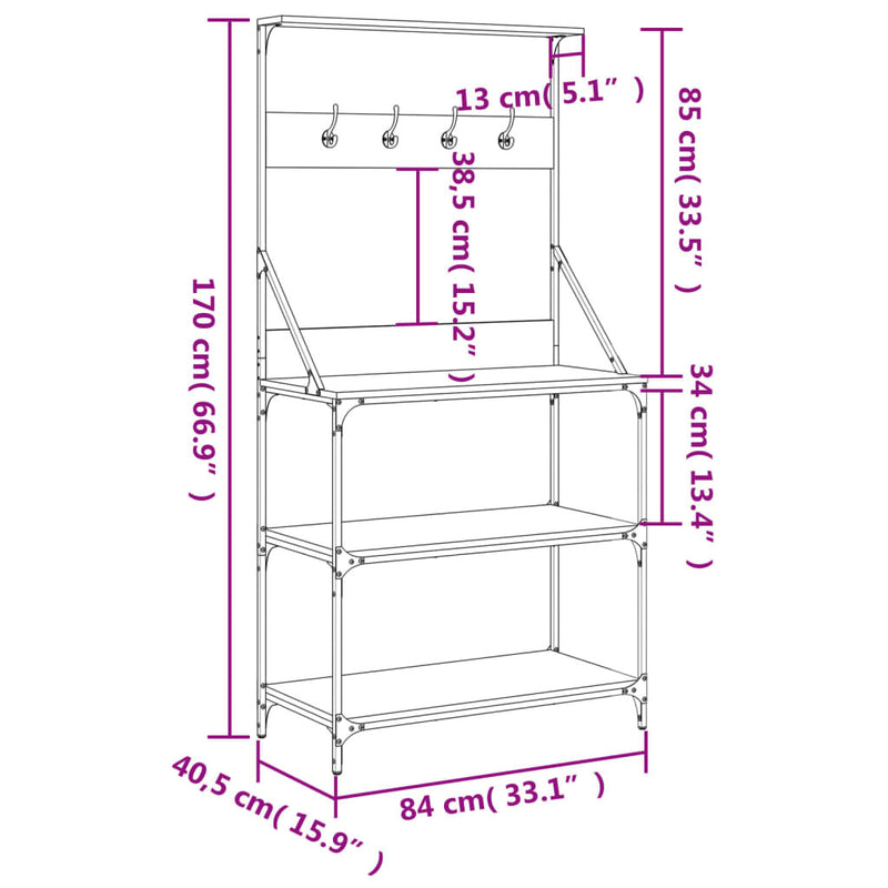 Baker's Rack with Hooks 4-Tier Grey Sonoma Engineered Wood