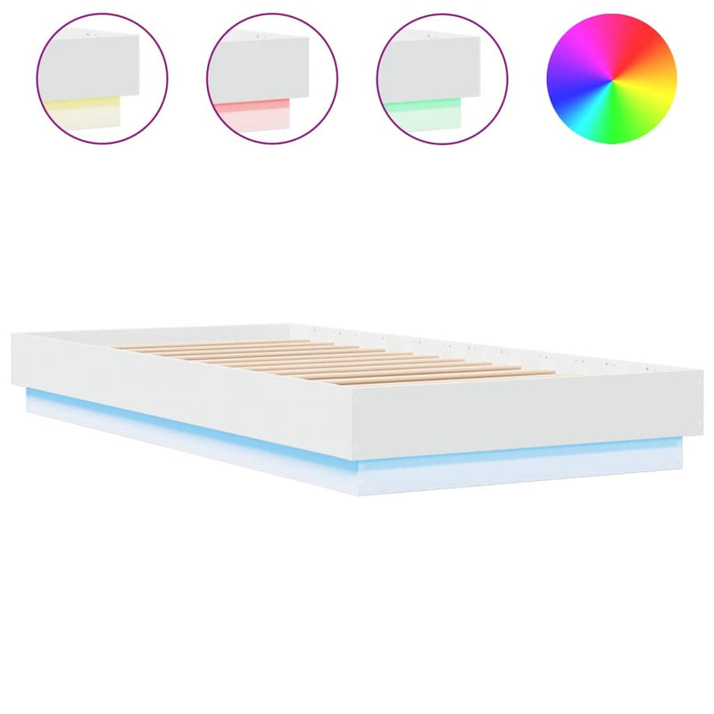 Bed Frame without Mattress with LED Lights White 90x200 cm