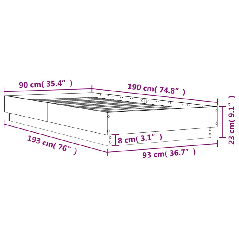 Bed Frame without Mattress Grey Sonoma 90x190 cm Single Engineered Wood