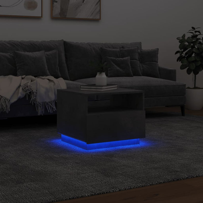 Coffee Table with LED Lights Concrete Grey 50x49x40 cm