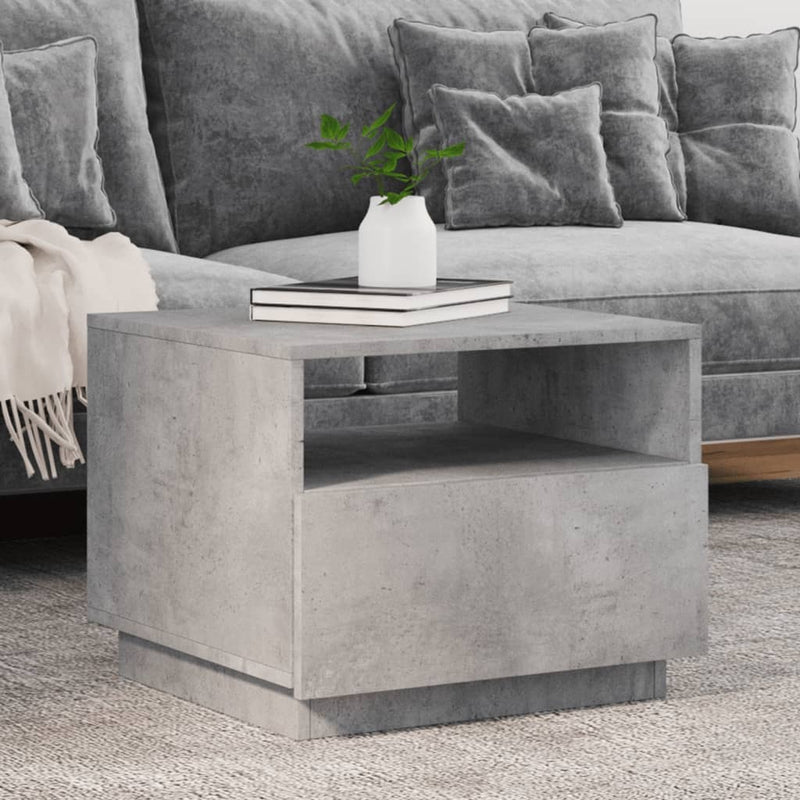 Coffee Table with LED Lights Concrete Grey 50x49x40 cm