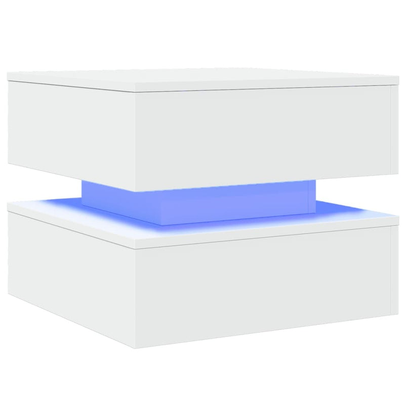 Coffee Table with LED Lights White 50x50x40 cm