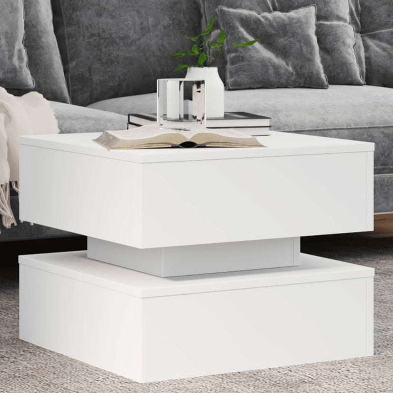 Coffee Table with LED Lights White 50x50x40 cm