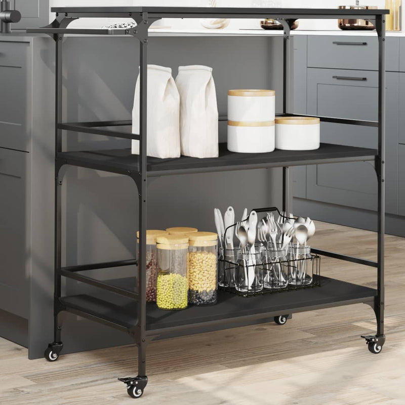 Kitchen Trolley Black 100.5x50x105 cm Engineered Wood