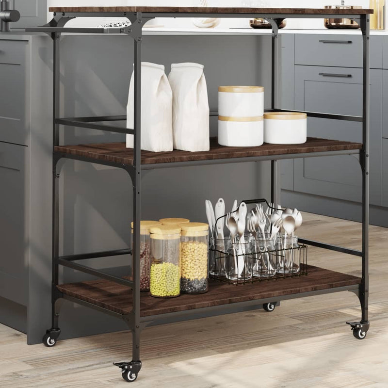 Kitchen Trolley Brown Oak 100.5x50x105 cm Engineered Wood