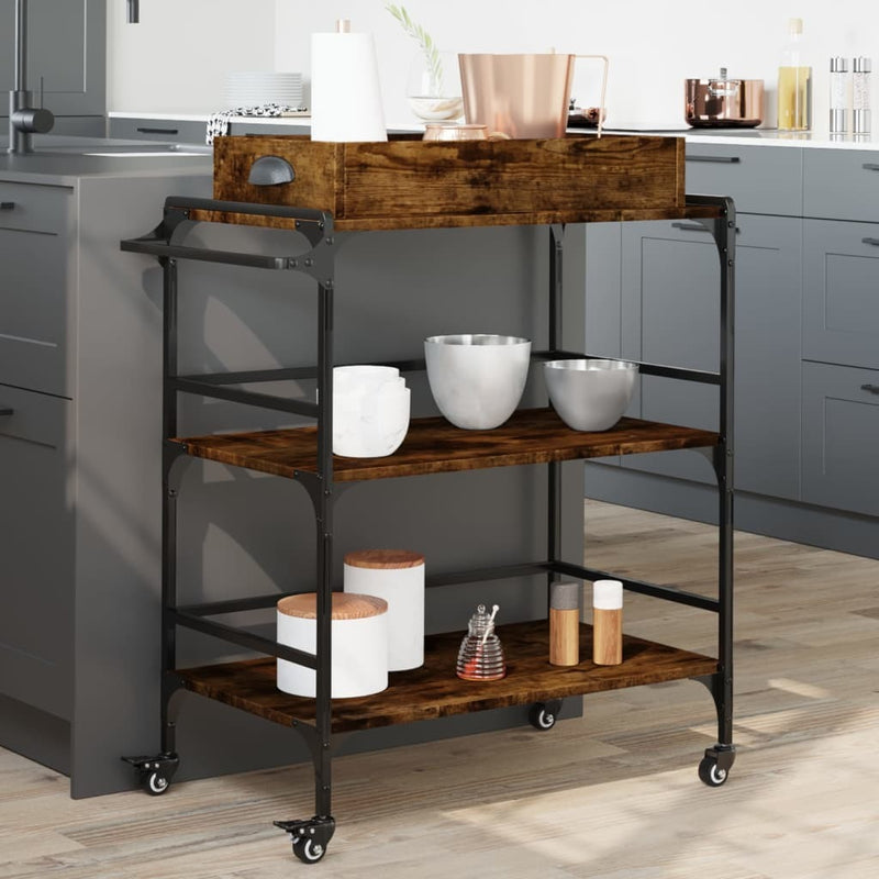 Kitchen Trolley Smoked Oak 81.5x41x92.5 cm Engineered Wood