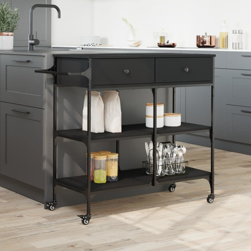 Kitchen Trolley Black 105x42x95 cm Engineered Wood