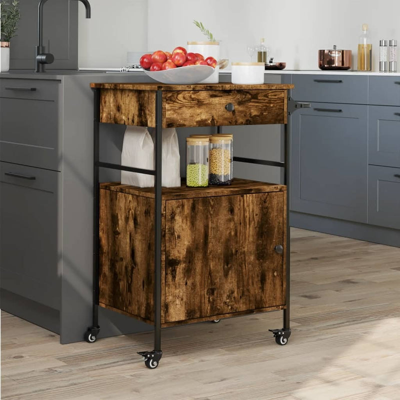 Kitchen Trolley Smoked Oak 56x43x89.5 cm Engineered Wood