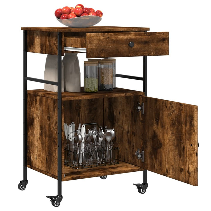 Kitchen Trolley Smoked Oak 56x43x89.5 cm Engineered Wood