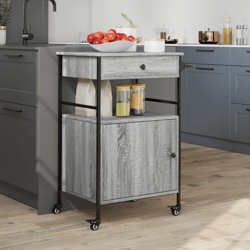 Kitchen Trolley Grey Sonoma 56x43x89.5 cm Engineered Wood