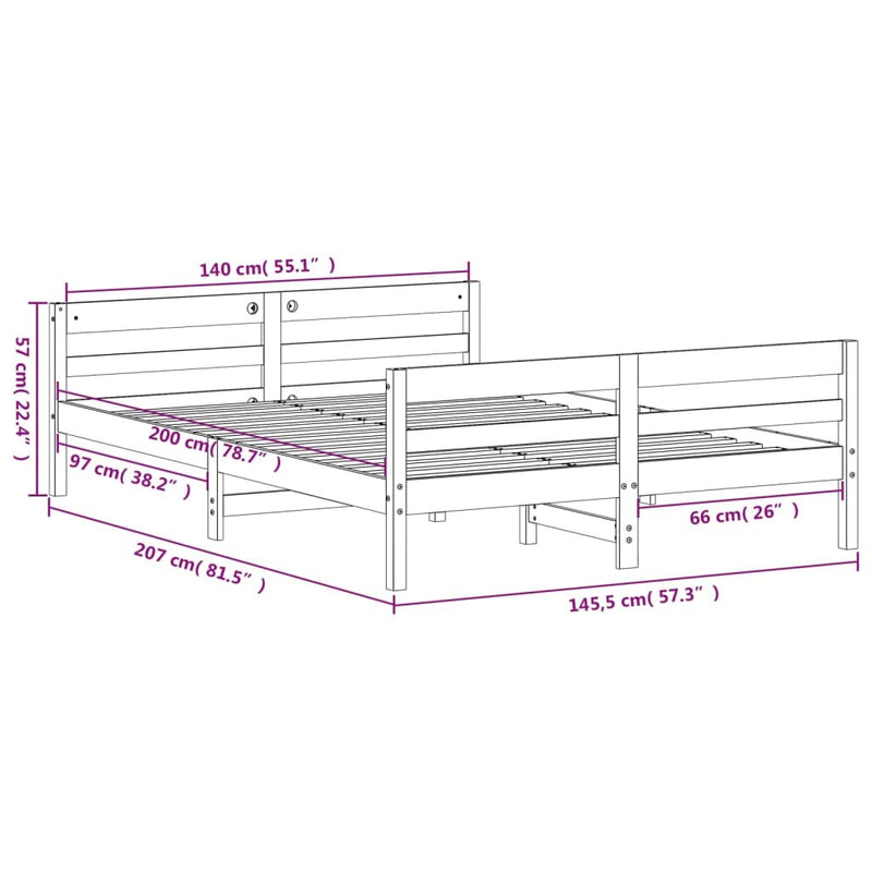 Bed Frame without Mattress 140x200 cm Solid Wood Pine