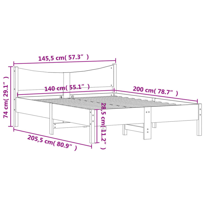 Bed Frame without Mattress White 140x200 cm Solid Wood Pine