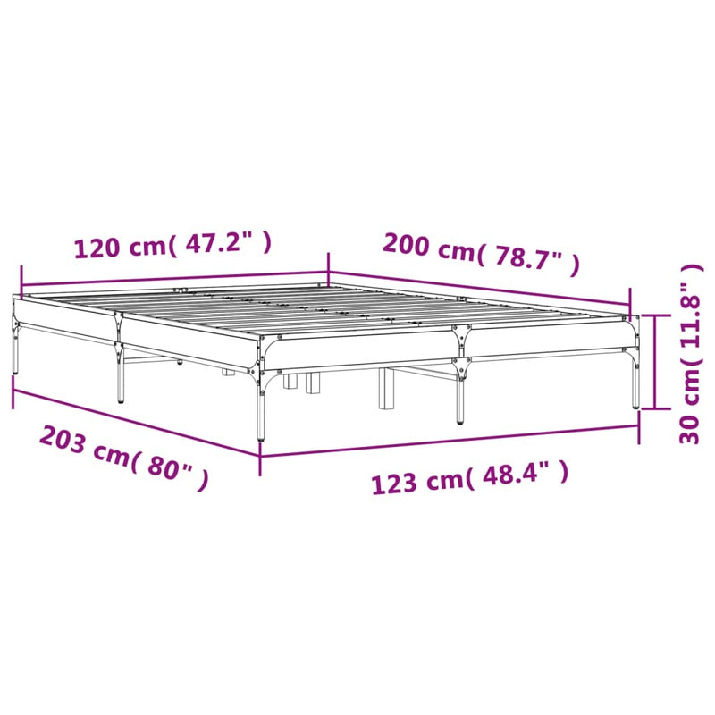 Bed Frame Sonoma Oak 120x200 cm Engineered Wood and Metal