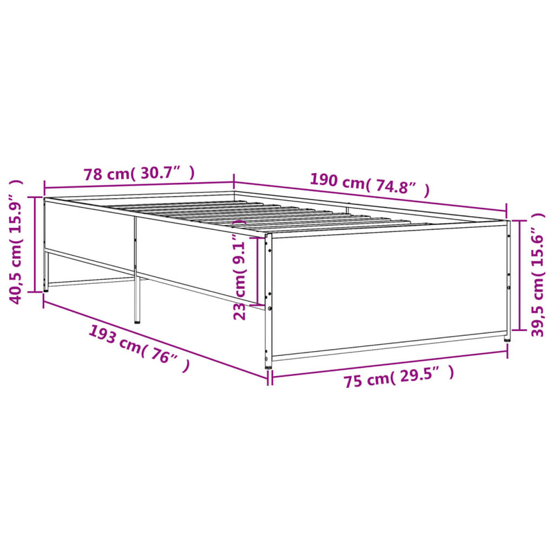 Bed Frame without Mattress Black 75x190 cm Small Single