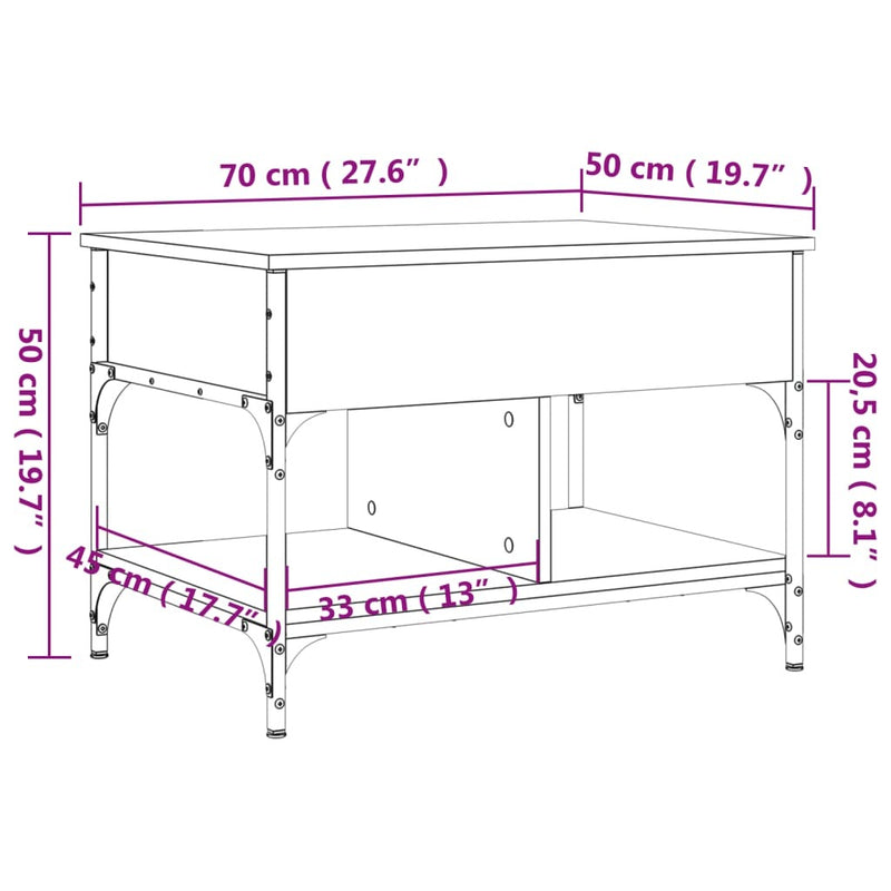 Coffee Table Black 70x50x50 cm Engineered Wood and Metal