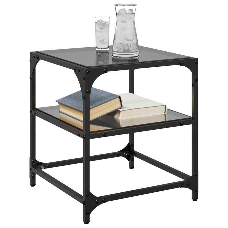 Coffee Table with Black Glass Top 40x40x45 cm Steel