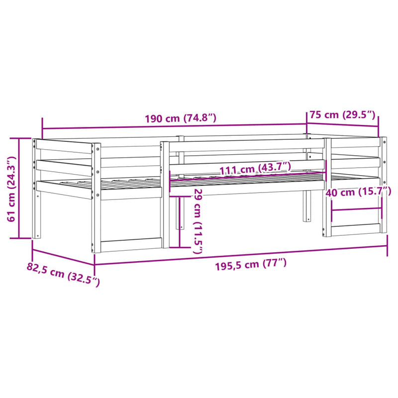 Kids' Bed Frame without Mattress 75x190 cm Small Single Solid Wood Pine