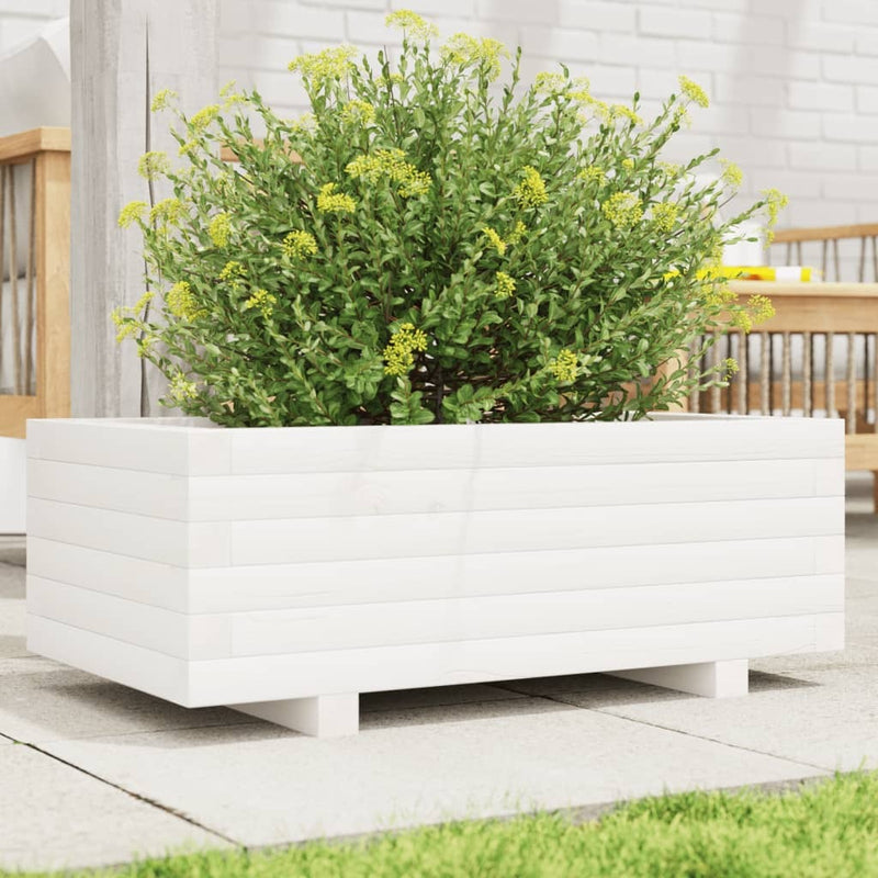 Garden Planter White 70x40x26.5 cm Solid Wood Pine