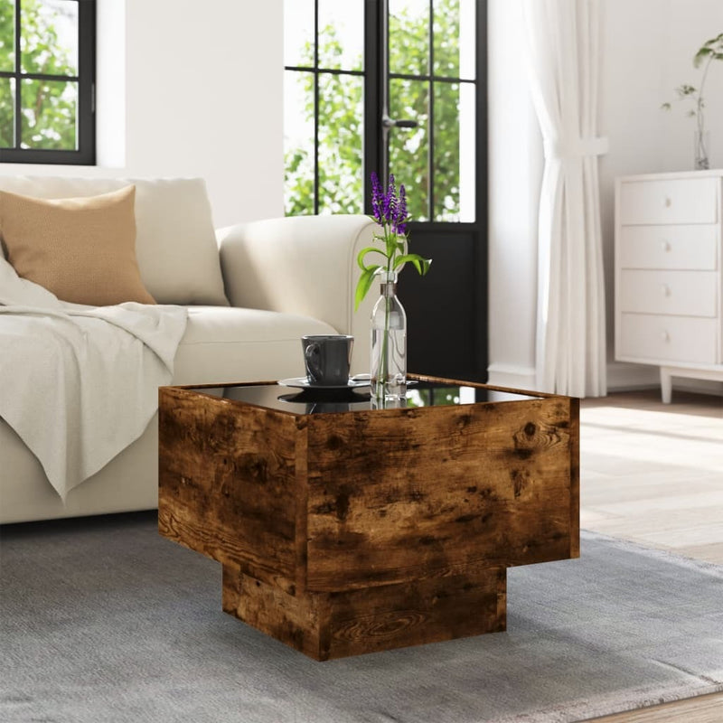 Side Table with LED Smoked Oak 40x40x30 cm Engineered Wood