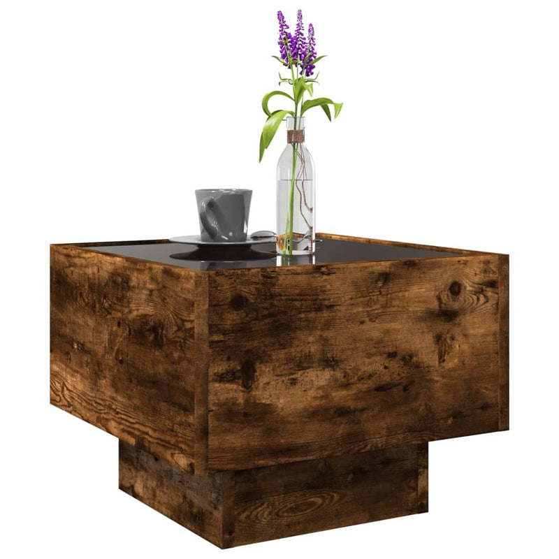 Side Table with LED Smoked Oak 40x40x30 cm Engineered Wood