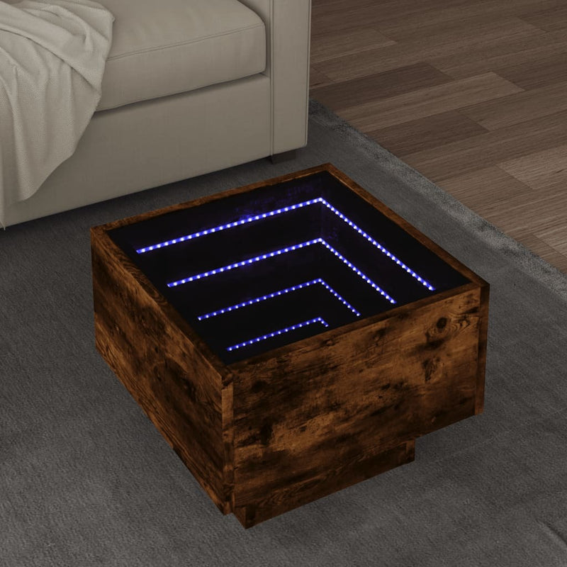 Side Table with LED Smoked Oak 40x40x30 cm Engineered Wood