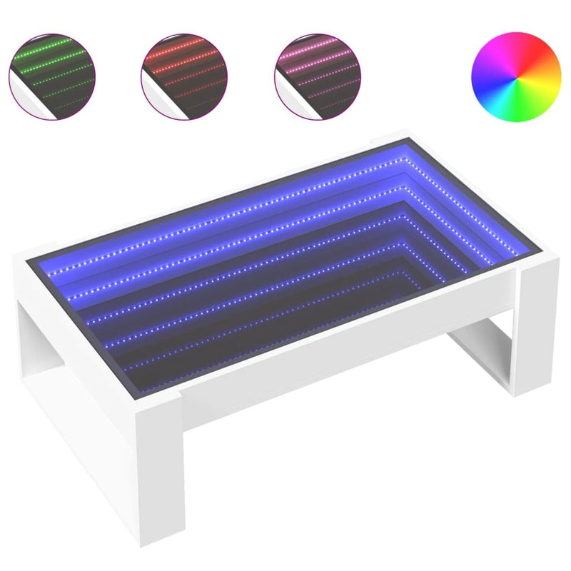 Coffee Table with Infinity LED White 90x53x30 cm