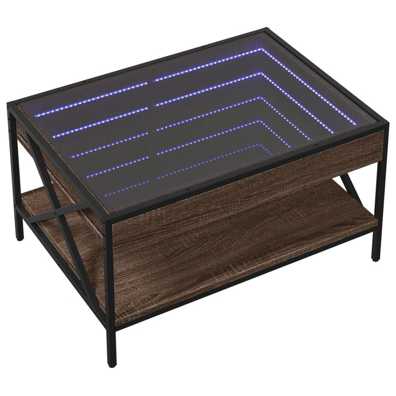 Coffee Table with Infinity LED Brown Oak 70x50x38 cm