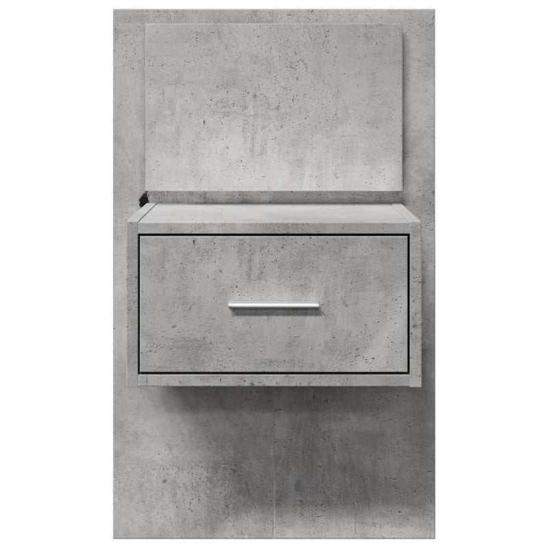 Wall-mounted Bedside Cabinet with LED Lights Concrete Grey