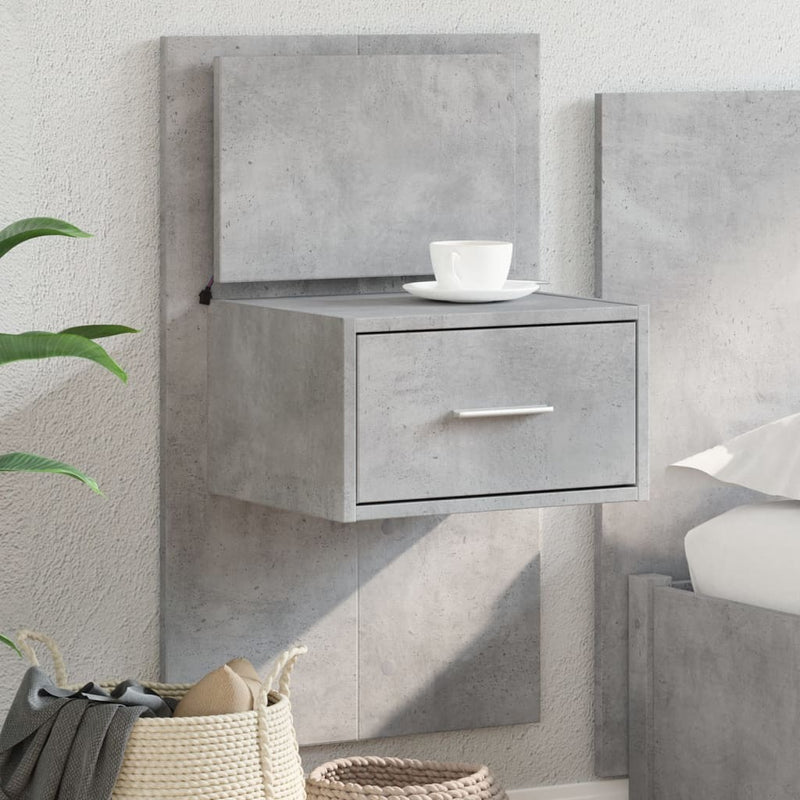 Wall-mounted Bedside Cabinet with LED Lights Concrete Grey