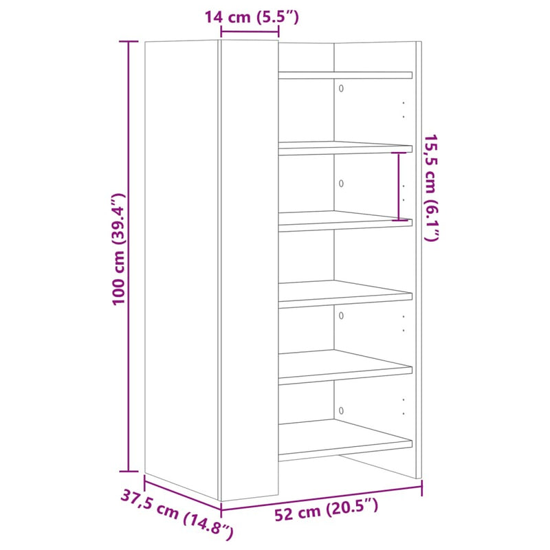 Shoe Cabinet Grey Sonoma 52x37.5x100 cm Engineered Wood