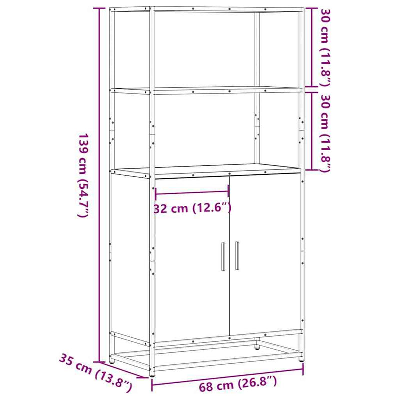 Highboard Grey Sonoma 68x35x139 cm Engineered Wood and Metal