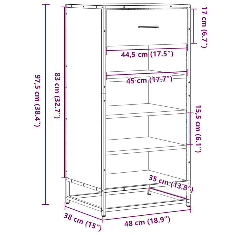 Shoe Rack Black 48x38x97.5 cm Engineered Wood