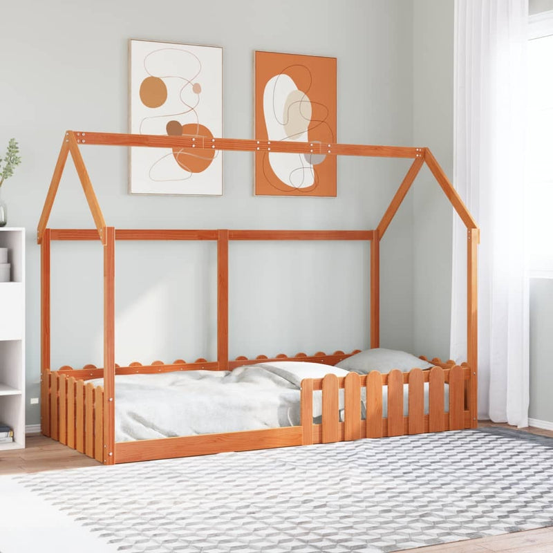 Kids' House Bed Frame without Mattress Wax Brown 90x200 cm