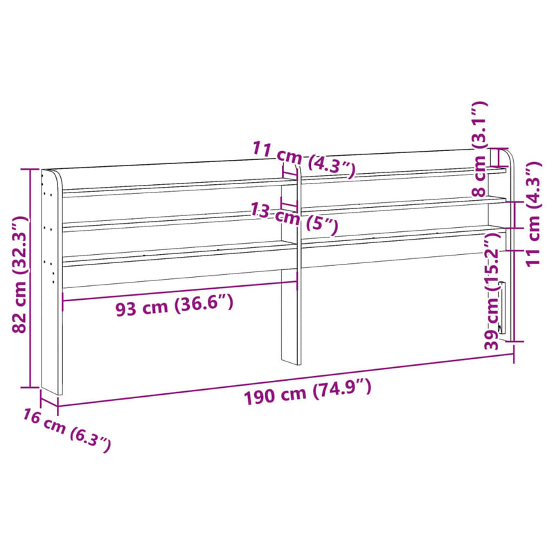 Headboard with Shelves White 180 cm Solid Wood Pine