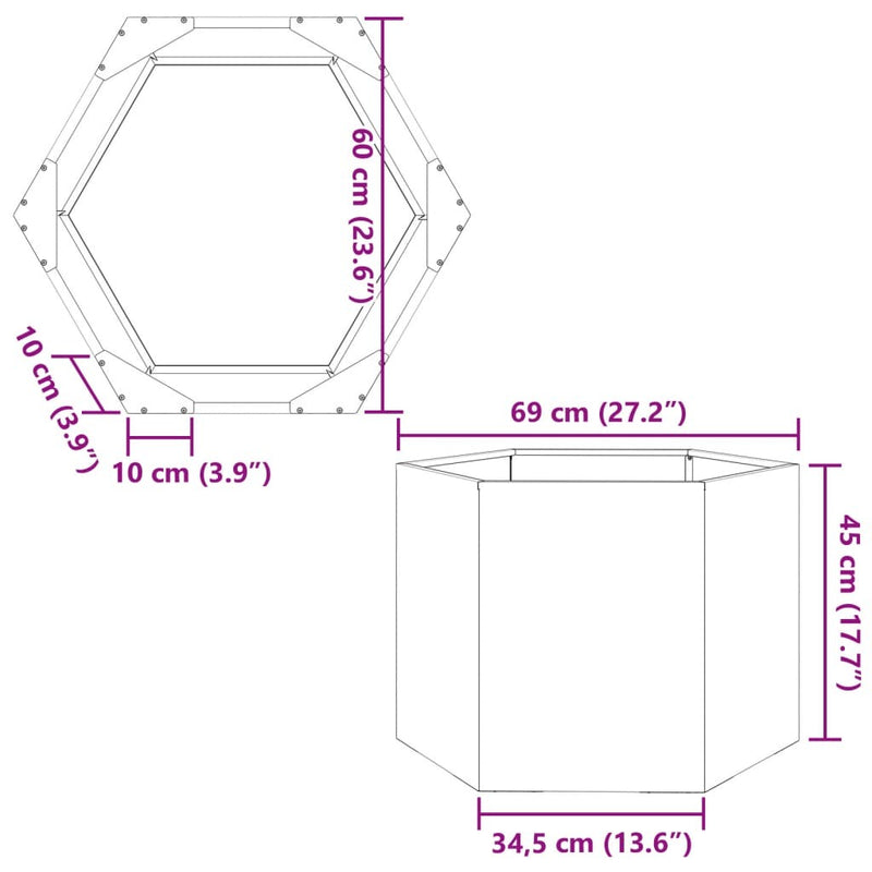 Garden Planter Hexagon 69x60x45 cm Stainless Steel