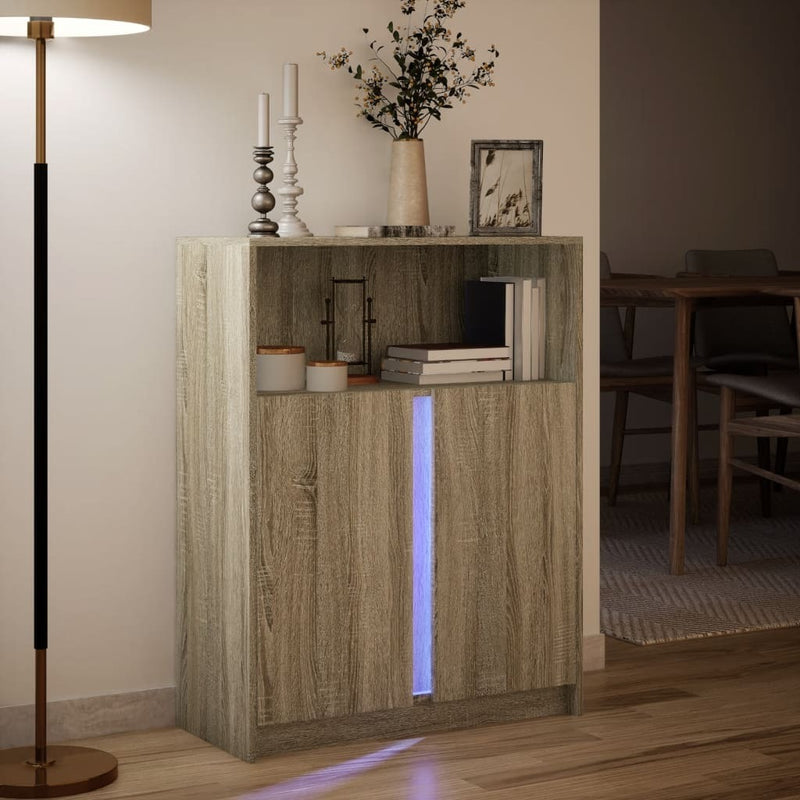 Sideboard with LED Sonoma Oak 77x34x100 cm Engineered Wood